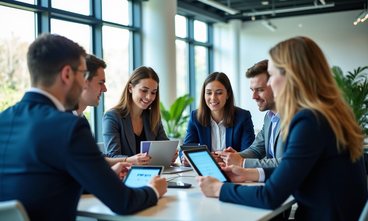 Team of HR consultants discussing employee relations strategy in a modern Dublin office